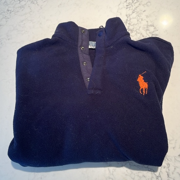Polo Ralph Lauren Men's M 1/4 Snap NAVY  L/S Fleece Pullover Zip Pockets - Picture 1 of 6